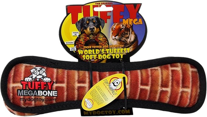 TUFFY - World's Tuffest Soft Dog Toy - MEGA - Squeakers - Multiple Layers. Made Durable, Strong & Tough. Interactive Play (Tug, Toss & Fetch). Machine Washable & Floats (Bone Brick, Large 2 Pack)