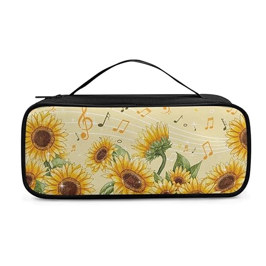 Gomyblomy Sunflower Music Note Stethoscope Bag Large Stethoscope Case with Extra Mesh Pocket for Nurse Accessories Portable Stethoscope Holder Storage for Most Stethoscopes