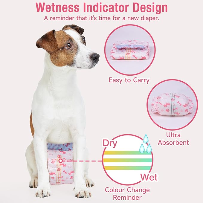 Pet Soft Disposable Dog Diapers - Female Dog Diapers with Adjustable Foam Tail Hole, Ultra Protection Puppy & Cat Diapers Wetness Indicator for Dogs in Heat or Incontinence,50pcs (S+,Red)