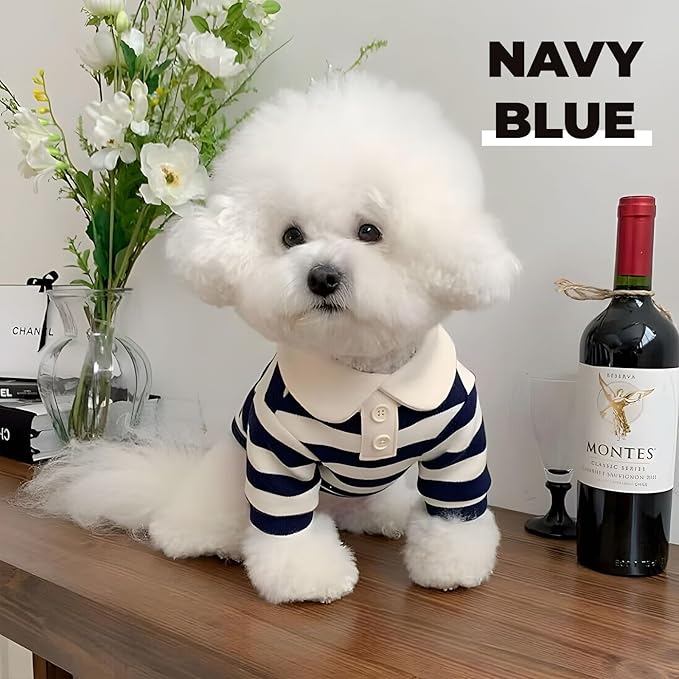 BAEJMJK Cute Dog Shirt Boy Girl Dog Clothes Striped Collared Polo T-Shirt for Small Medium Dogs Cats Soft Breathable Pet Puppy Outfits(Navy Blue,X-Large)