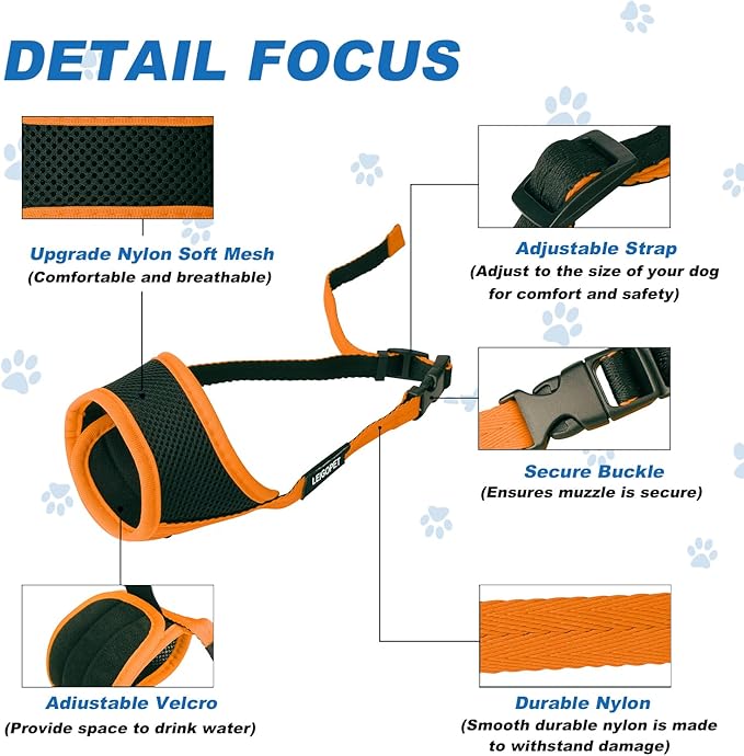 Dog Muzzle, Soft Nylon Muzzles for Small Medium Large Sized Dogs to Anti & Prevent Biting Barking Chewing, Pet Mouth Guard for German Shepherd with Adjustable Strap,Allows Panting Drinking (Orange,L)