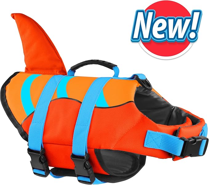 Fragralley Shark Dog Life Jacket, High Buoyancy with Tear-Resistant Nylon, Dog Float Vest for Swimming and Boating, Pet Life Preserver for Small Medium Large Dogs (PFD)