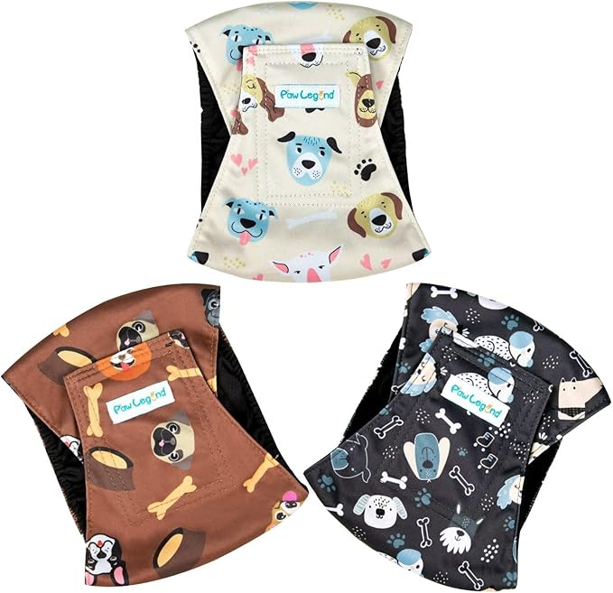 Paw Legend Washable Dogs Diapers Male Dog Belly Bands for Male Dogs Diapers Reusable Puppy & Doggie Diapers Male (3 Pack, X-Large)