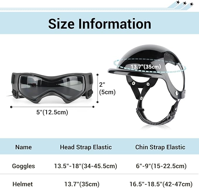 PETLESO Dog Goggles for Small Dogs with Helmet, 2PCS Doggy Sunglasses and Pet Motorcycle Helmet Set for Small Medium Breed Outdoor Driving Walking, All Black