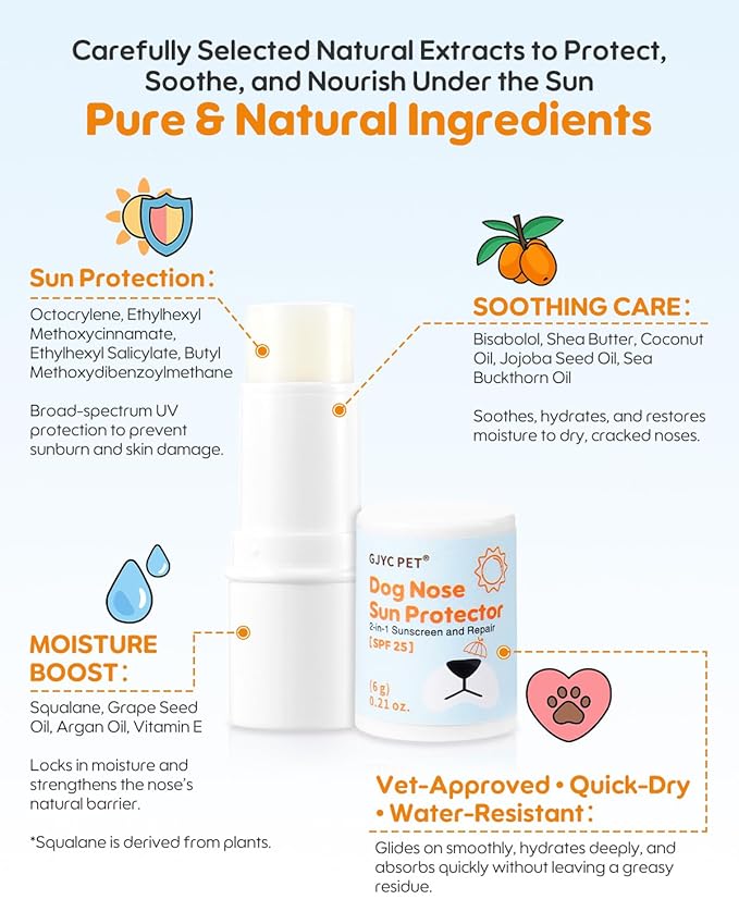 Dog Nose Sunscreen Balm SPF 25 – Natural, Lick-Safe Sun Protection with Shea Butter & Sea Buckthorn – Moisturizes & Shields Sensitive Noses – Fragrance-Free
