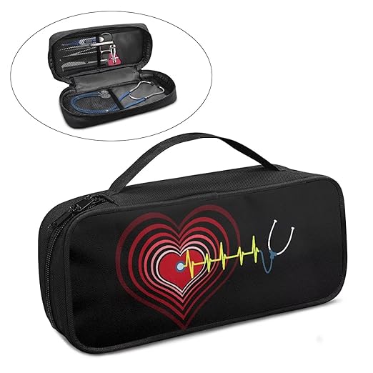 Gomyblomy Lightweight Stethoscope Case Black, Heart Print Stethoscope Storage Bag with Extra Room for Nursing Accessories Stethoscope Holder Carrying Case for Nurse and Doctors