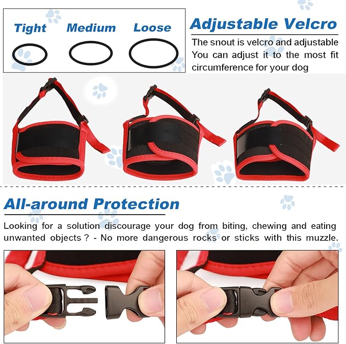 Dog Muzzle, Soft Nylon Muzzles for Small Medium Large Sized Dogs to Anti & Prevent Biting Barking Chewing, Pet Mouth Guard for German Shepherd with Adjustable Strap, Allows Panting Drinking (Red,S)
