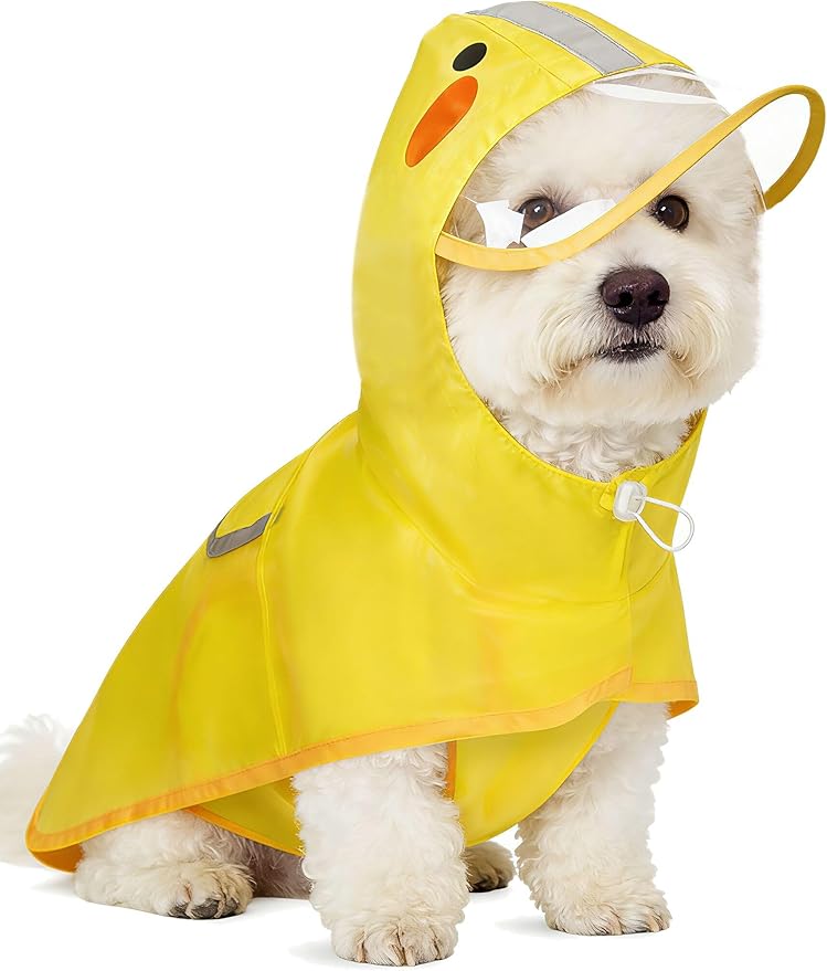 Dog Raincoat,Adjustable Waterproof Cloak Pet Hooded Raincoat Jacket,Cute Yellow Duck Poncho for Pet,Large