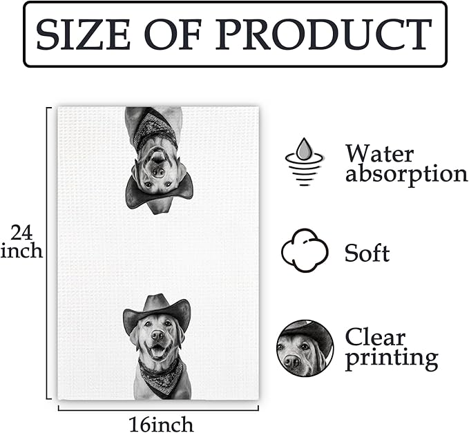 Labrador Retriever Gifts Western Dog Kitchen Towels, Gifts for Labrador Retriever Lovers Cowboy Decorative Hand Dish Tea Towel for Kitchen, Funny Dog Cowboy Cowgirl Home Bathroom Decor(16x24In)