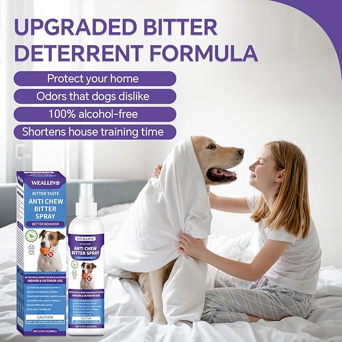 No Chew Spray for Dogs - 6.76 Fl Oz, Bitter Apple Spray for Dogs, Dog Deterrent Spray, Stops Chewing and Licking, Protects Furniture, Prevents Wound Licking, Non-Toxic, Alcohol-Free