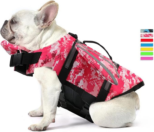 Dog Life Jacket, Wings Pet Life Vest for Swimming Boating Reflective Dog Flotation Swim Vest with Handle and Chin Float for Small Medium Large Size Dogs - Pink Camo, L