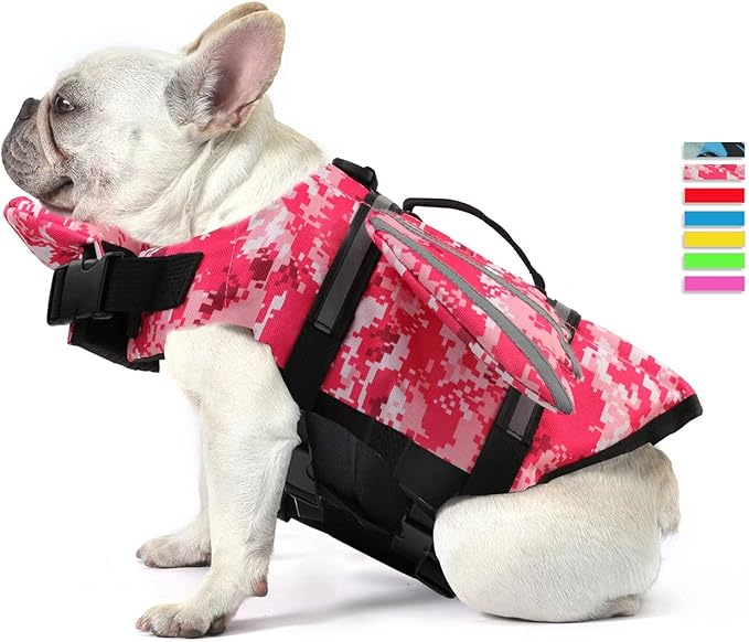 Dog Life Jacket, Wings Pet Life Vest for Swimming Boating Reflective Dog Flotation Swim Vest with Handle and Chin Float for Small Medium Large Size Dogs - Pink Camo, XS