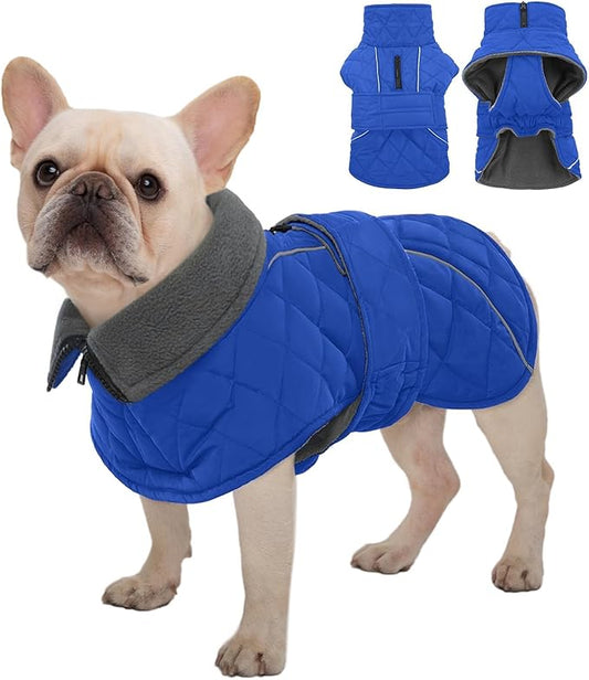 Kuoser Dog Coat Thermal Fleece Lined Dog Jacket, Adjustable Hook & Loop Dogs Coats for Medium Dogs Windproof Reflective Puppy Snow Jackets Pet Cold Weather Clothes with Harness Hole, Blue, M