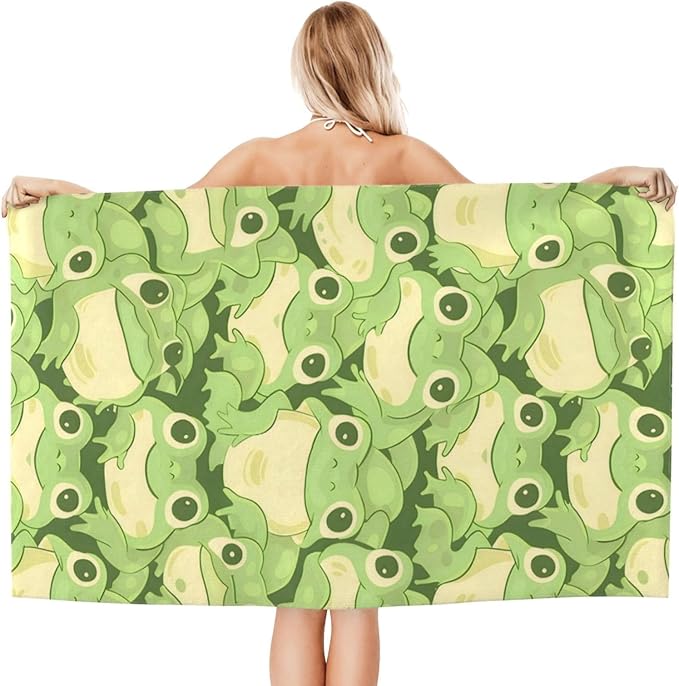 Cute Frog Beach Towel,32x52in Microfiber Quick Dry Adorable Cartoon Animal Green Bath Towels,Soft Lightweight Oversized Sand Free,for Travel Pool Swimming Gym Decor,Gifts
