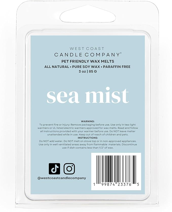 Sea Mist | Pet Friendly Wax Melts | Natural Soy | Clean Burning | Non-Toxic | Veterinarian Approved | Pet Odor Eliminator | Air Freshening Scented Wax Melts