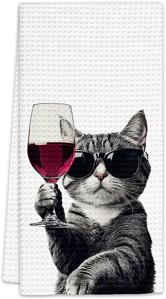Funny Cat Kitchen Towels, Cat Bar Dish Towels, Gifts for CatWine Lovers Decorative Hand Towel Bar Towel for Kitchen Home Bar, CatKitchen Accessories, FunnyCat Wine Home Bars Decor(16x24Inch)