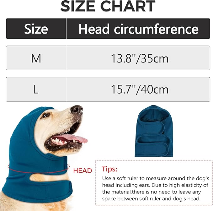 NACOCO Dog Calming Hoodie - Adjustable No Shake Dog Ear Covers Pet Head Ear Wrap Muffs Noise for Grooming Bath Fireworks(Dark Blue, M)