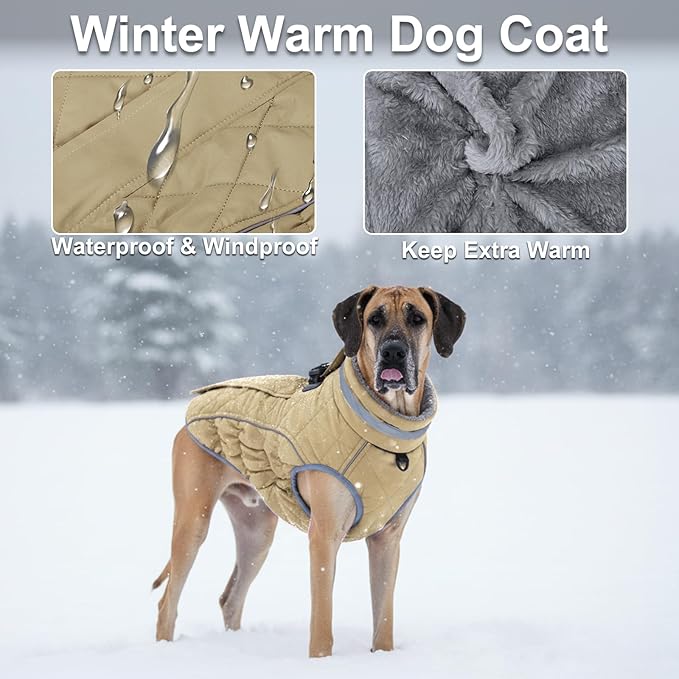 Dog Coat, Warm Dog Winter Coat for Small Dogs, Waterproof Jacket with Harness Built in, Reflective Turtleneck Cold Weather Coats with Zipper,Pet Fleece Vest Snow Jacket, Brown XS