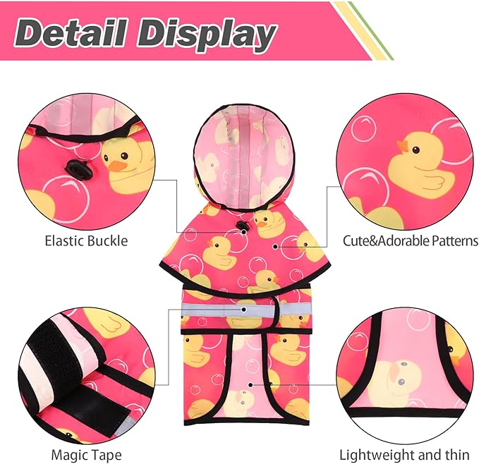 KOOLTAIL Dog Raincoat Hooded Slicker Poncho with Leash Hole, Dog Raincoat for Small Medium Dogs,Waterproof Plush Fleece Lining Pet Rain Jacket with Reflective Adjustable Strip Puppy Rainwear Pink M