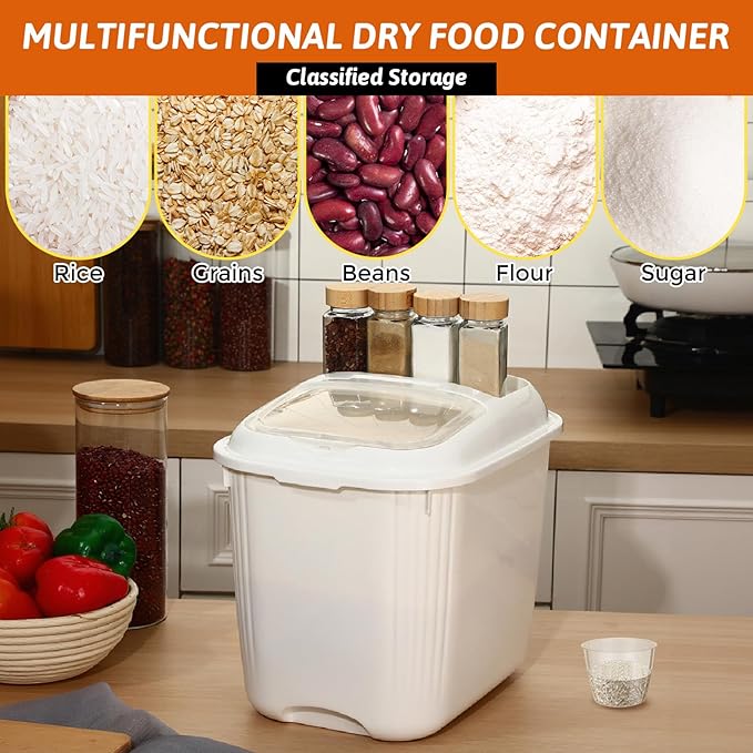 4 Pack Sugar Storage Containers Flour Bin with Wheels Large Pet Dog Food Storage Boxes Measuring Cup Sealed Transparent Flip Lid Portable Household Rice Container Set(30 Lbs)