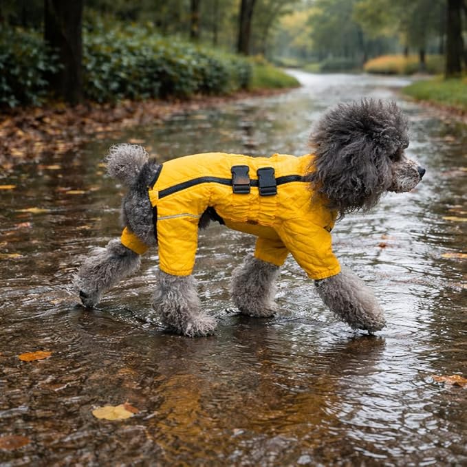 Warm Double Layers Dog Vest - 4 Legs Covered Windproof Waterproof Reflective Coat for Small Medium Large Dogs - Outdoor Skating Costume - Yellow XXL