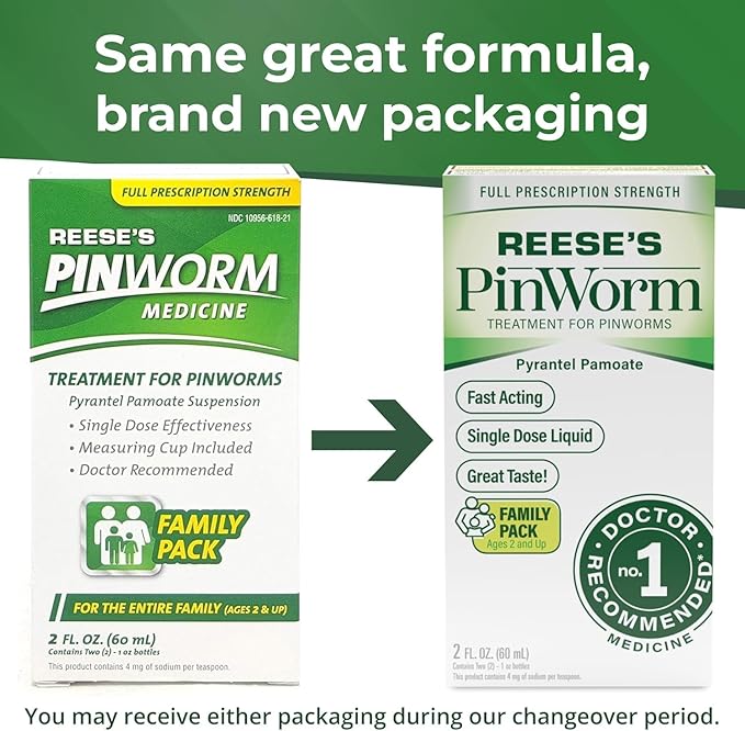 REESE'S PINWORM Medicine Liquid for Entire Family, Full Prescription Strength, 1 Oz, Pack of 5, #1 Doctor Recommended Single Dose Pyrantel Pamoate Dewormer for Adults & Kids Ages 2+, Banana Flavor