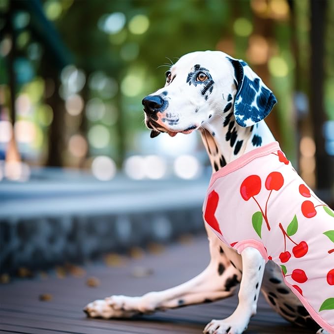 2pcs/Pack Dog Shirts Sleeveless for Large Breed Dog Girl Pink Red Strawberry Cherry Print Puppy Clothes Vest Outfit Light Soft Breathable