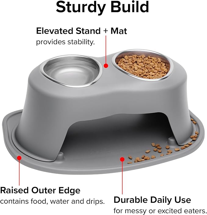 WeatherTech Double High Pet Feeding System - Elevated Dog/Cat Bowls - 12 inch High Light Grey (DHC6412LGLG)