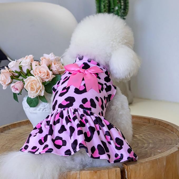 CuteBone Turtleneck Dog Velvet Dress Puppy Skirt Costume Pet Clothes Cat Apparel with Bow Hair Rope for Small Dogs CVD08XS