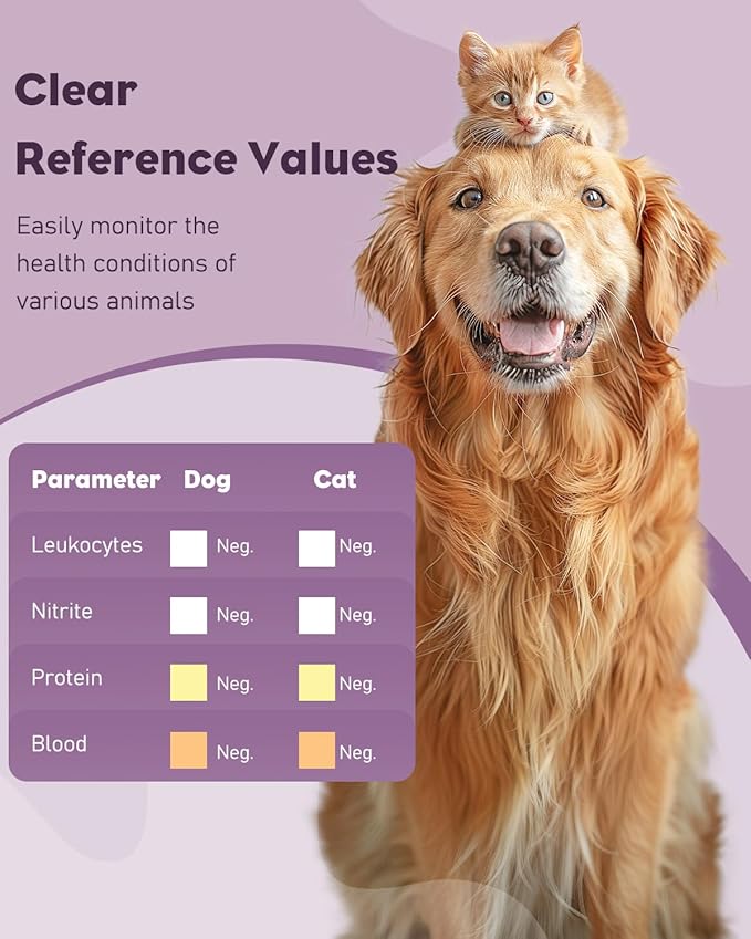 Pawfly Urine Test Strips for Dogs & Cats, 100 Strips, 4 in 1 Pet Urine Testing Strips for Leukocytes, Nitrite, Protein & Blood, UTI Test Strips, Urinalysis Test Strips for Vets
