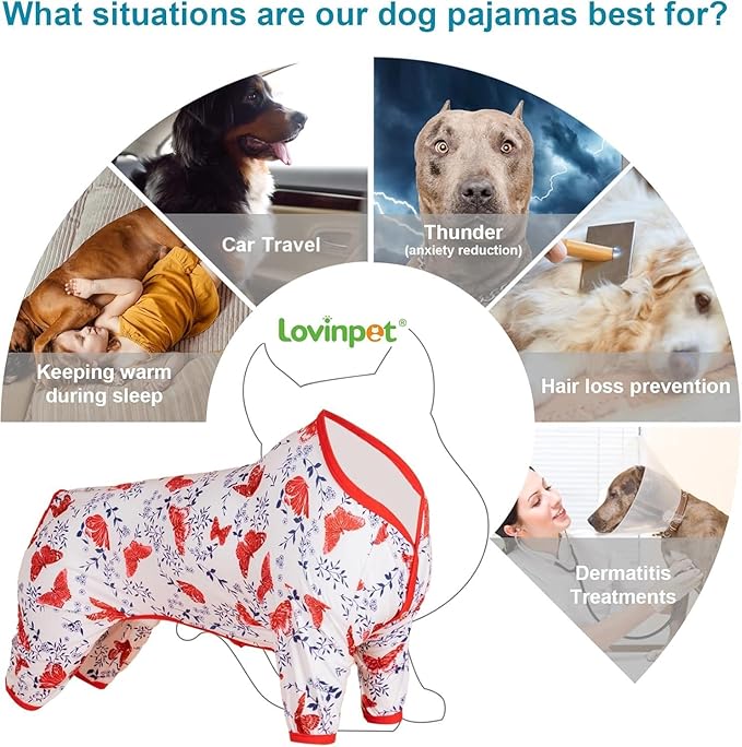 LovinPet Giant Dogs Pajamas Onesies, Big Dog Onesie Post Surgery Wear, PJS for Pitbulls, Lightweight Pitbull Dog Pullover Pajamas, Full Coverage Dog Pjs, Pitbull Clothes for All Seasons,3XL