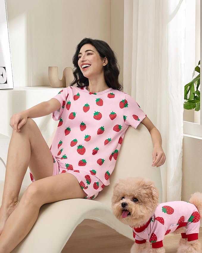 XPUDAC Matching Dog and Owner Clothes Womens Pajama Sets Loungewear Short Sleeve Tee and Shorts, Owner and Pet Pajamas are Sold Separately, S