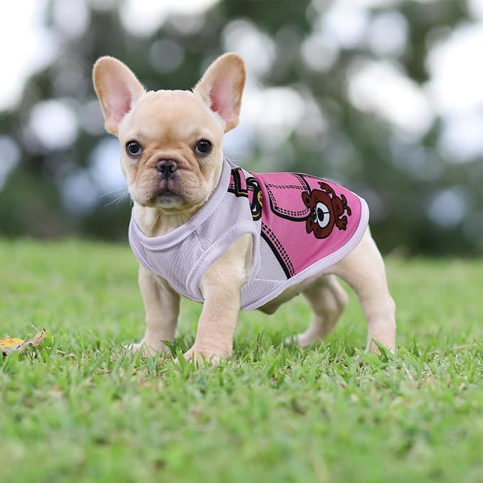 4 Pack Mesh Dog Shirts for Small Dogs: Stretchy Dog Clothes with Cute Patterns, Size XXS-XL Fit for 2-16lb Dogs Pet T-Shirts, Girl & Boy Puppy Clothes for Spring Summer (Pink Set, Small)