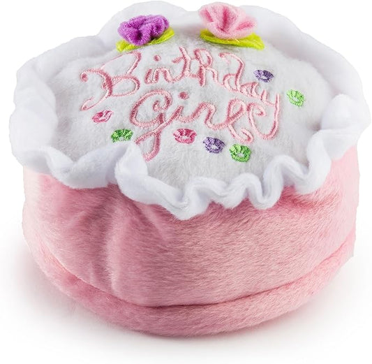 Haute Diggity Dog Birthday Girl Cake, Plush Designer Dog Toys with Interactive Squeaker, Stimulating Pet Enrichment, Machine-Washable & Safe Materials for All Breeds, Size Large
