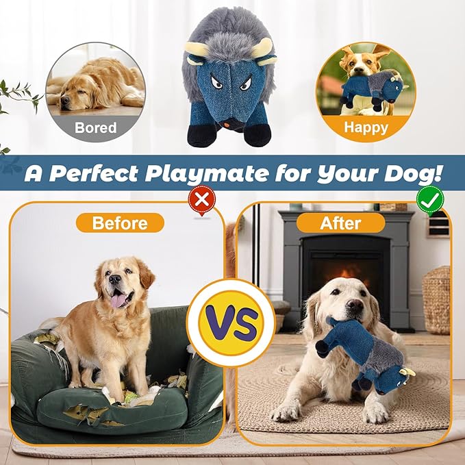 Squeaky Dog Puppy Toys, Stuffed Plush Animal to Keep Them Busy for Small Medium Large Dogs & Aggressive Chewers, Soft Durable Tough Indestructible Pet Chew Toys, Best Products Stuff for Puppies