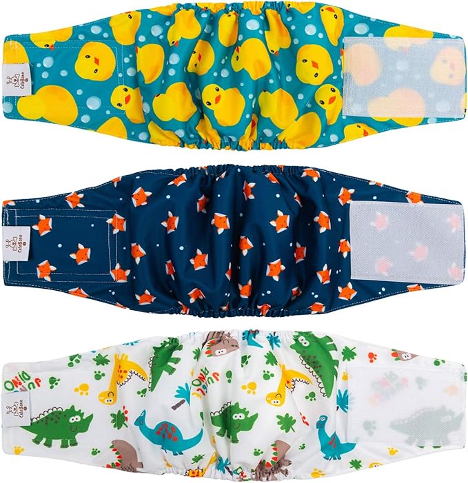 CuteBone Belly Wrap Male Dog Washable Puppy Diapers Reusable Doggie Diapers Medium 3pcs a Pack DM02M
