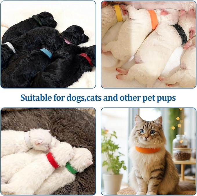 30 PCS Puppy Whelping Collars,Newborn Pet Collars,Soft Adjustable ID Bands,Puppy ID Collars for Newborn Pet Dog Cat