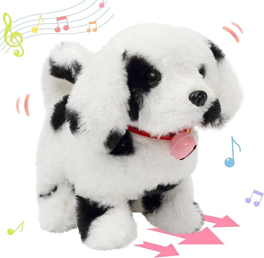 Hopearl Walking Point Dog Interactive Electronic Pet Plush Toy Puppy Woof and Moving Animated Nodding Head Gift for Toddlers Birthday, Black, 7''