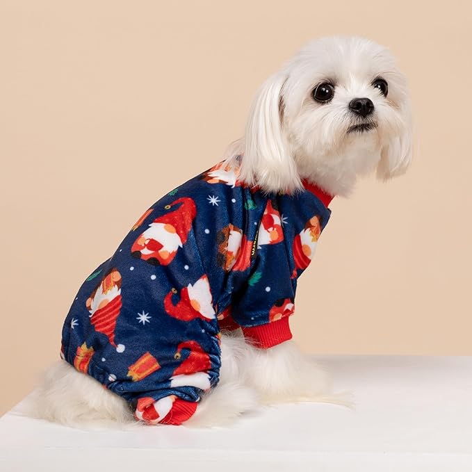 Fitwarm Gnome Dog Christmas Pajamas, Dog Winter Clothes for Small Dogs Girl, Lightweight Velvet Pet Jumpsuit, Cat Outfit, Black, Red, Medium