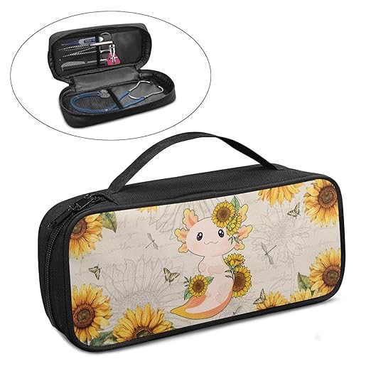 Gomyblomy Axolotl Sunflower Stethoscope Carrying Case with Extra Room for Nurse/Doctor Accessories, Fit for Classic III, Lightweight II S.E,Cardiology IV Stethoscope and More