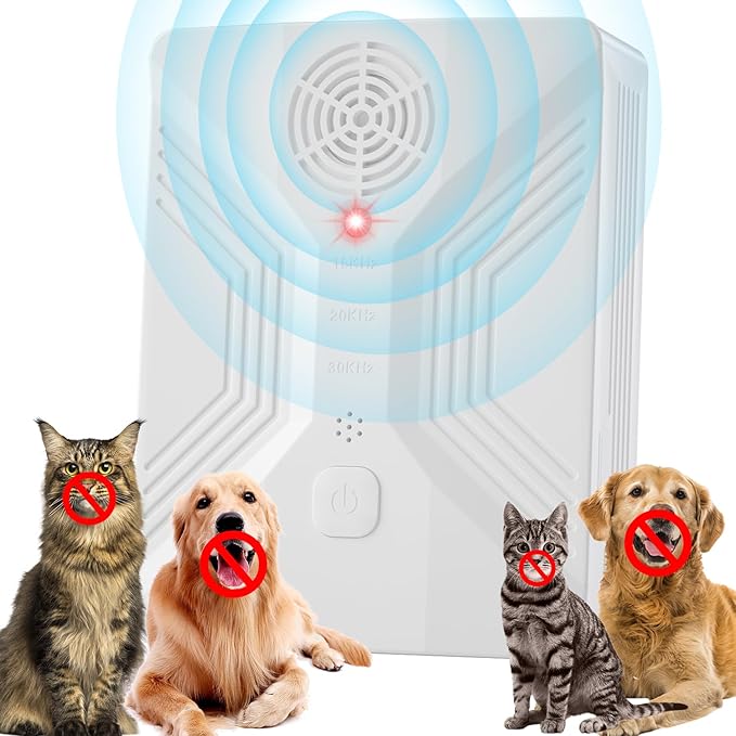 Anti Barking Device For Dogs, 55 Ft Dog Barking Deterrent Devices, 4 Frequency Weatherproof Ultrasonic Bark Deterrent, Effective Stop Barking Dog Devices, Stop the dog from barking at a distance