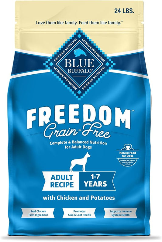 Blue Buffalo Freedom Grain-Free Dry Dog Food, Complete & Balanced Nutrition for Adult Dogs, Made in the USA With Natural Ingredients, Chicken & Potatoes, 24-lb Bag