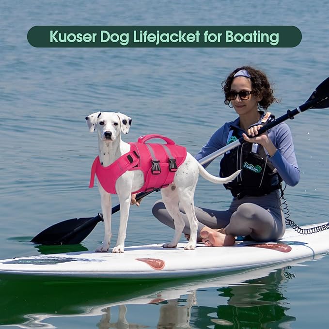 Kuoser Dog Life Jacket, High Flotation Dog Life Vest for Swimming Boating, Adjustable Ripstop Pet Lifesaver for Small Medium and Large Dogs, Reflective Safety Puppy Swimming Vest with Rescue Handle