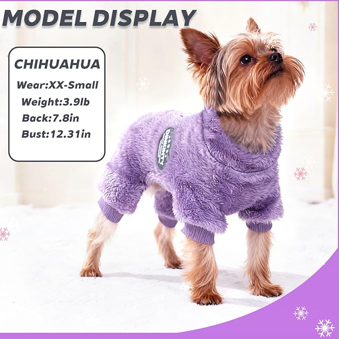 Dog Sweaters for Small Dogs Puppy Pjs Fleece Dog Pajamas Winter Warm Doggie Sweater Thermal Stretchy Jumpsuit Pet Clothes Outfits Cat Apparel (Purple, XX-Small)