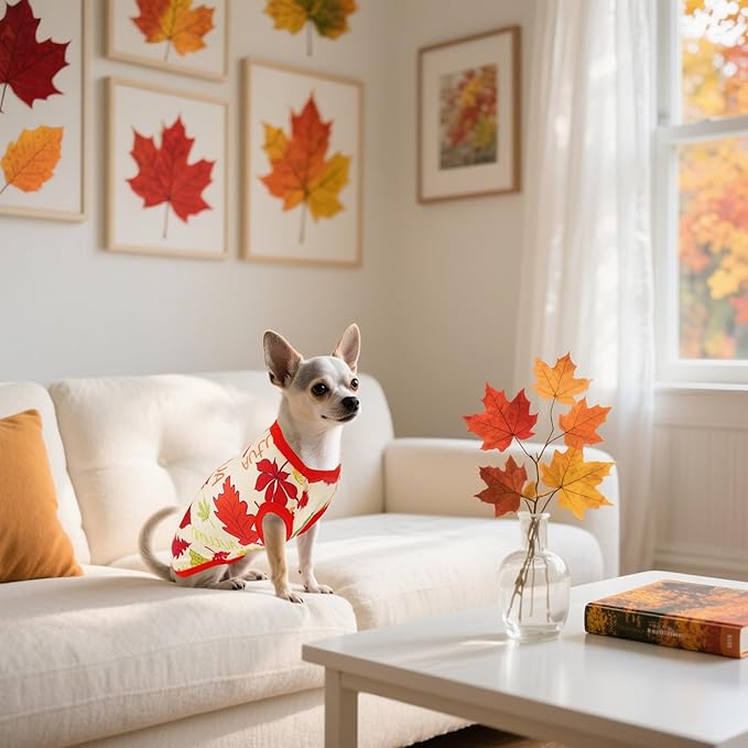 Dog Shirts for XXL Dogs Sleeveless Tank Top Tee Clothes Vest Autumn Red Yellow Pumpkin Maple Leaves Light Weight Stretchable Soft for Girl Boy Female Male Outfit XXL Pack of 2