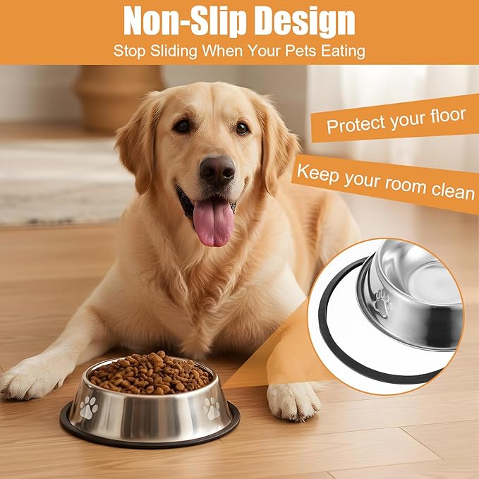 12PCS Stainless Steel Dog Bowls, 7OZ Metal Feeding Bowl with Non-Slip Rubber Base, Pet Food and Water Dishes for Small Medium Animals Kitten Puppy Rabbit Cats