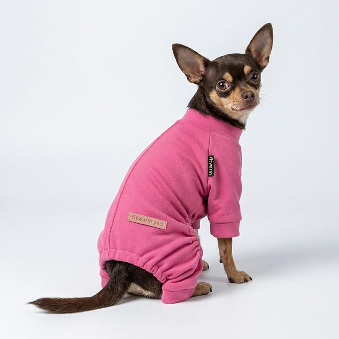 Fitwarm 2 Pack Lightweight Fleece Dog Pajamas, Warm Winter Clothes for Small Dogs Girl, Cozy Pet Onesie with Feet, Medium Violet Red, Light Pink, Large