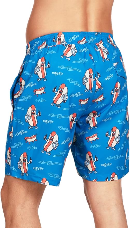 Tipsy Elves Men's Stretch Swim Trunks 7 Inch Inseam 4-Way Stretch with Mesh Liner - Quick-Dry Funny Swimwear Bathing Suit