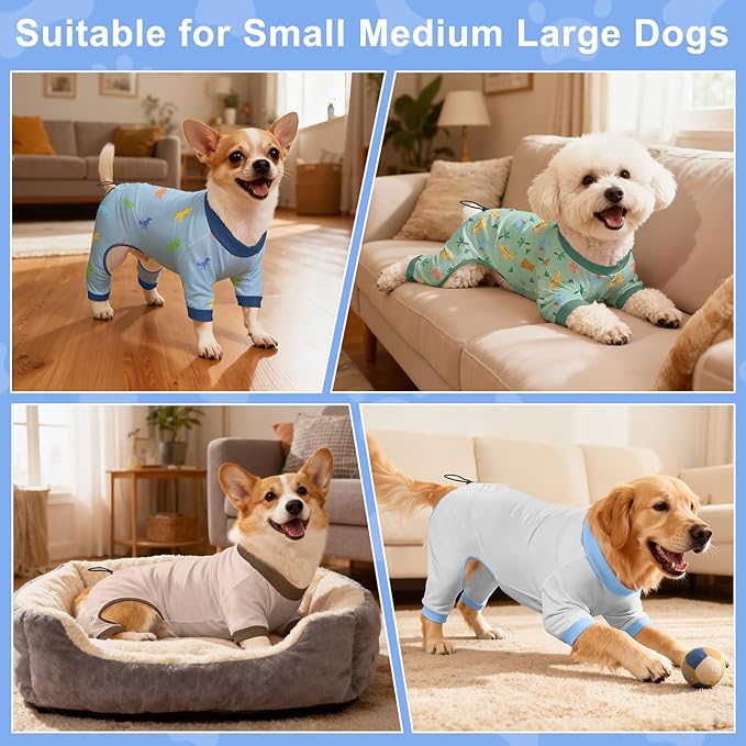 Bienbee Dog Pajamas, 4 Pack Dog Recovery Suit Shedding Suit Cute Soft Puppy Clothes Dogs Pjs Onesies Jammies Adjustable Breathable & Stretchy Clothes for Small Medium Large Dogs Girl Boy Puppy-L