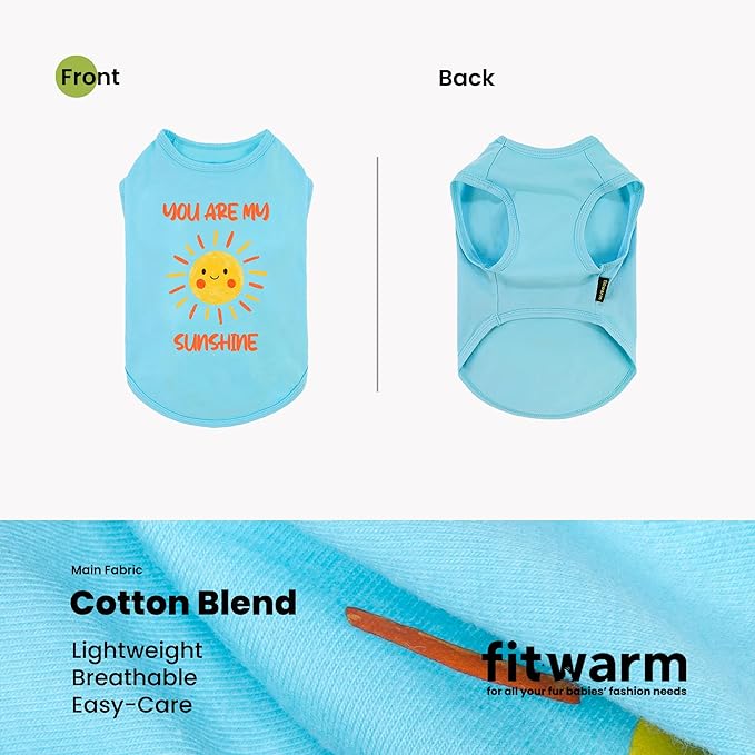 Fitwarm You are My Sunshine Dog Shirt, Tropical Summer Clothes for Small Dogs Boy Girl, Funny Pet Outfit, Blue, Yellow, XS